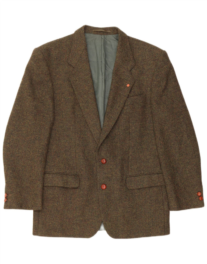 Męska marynarka zapinana na 2 guziki w stylu vintage, UK 38, średnie khaki, nakrapiane