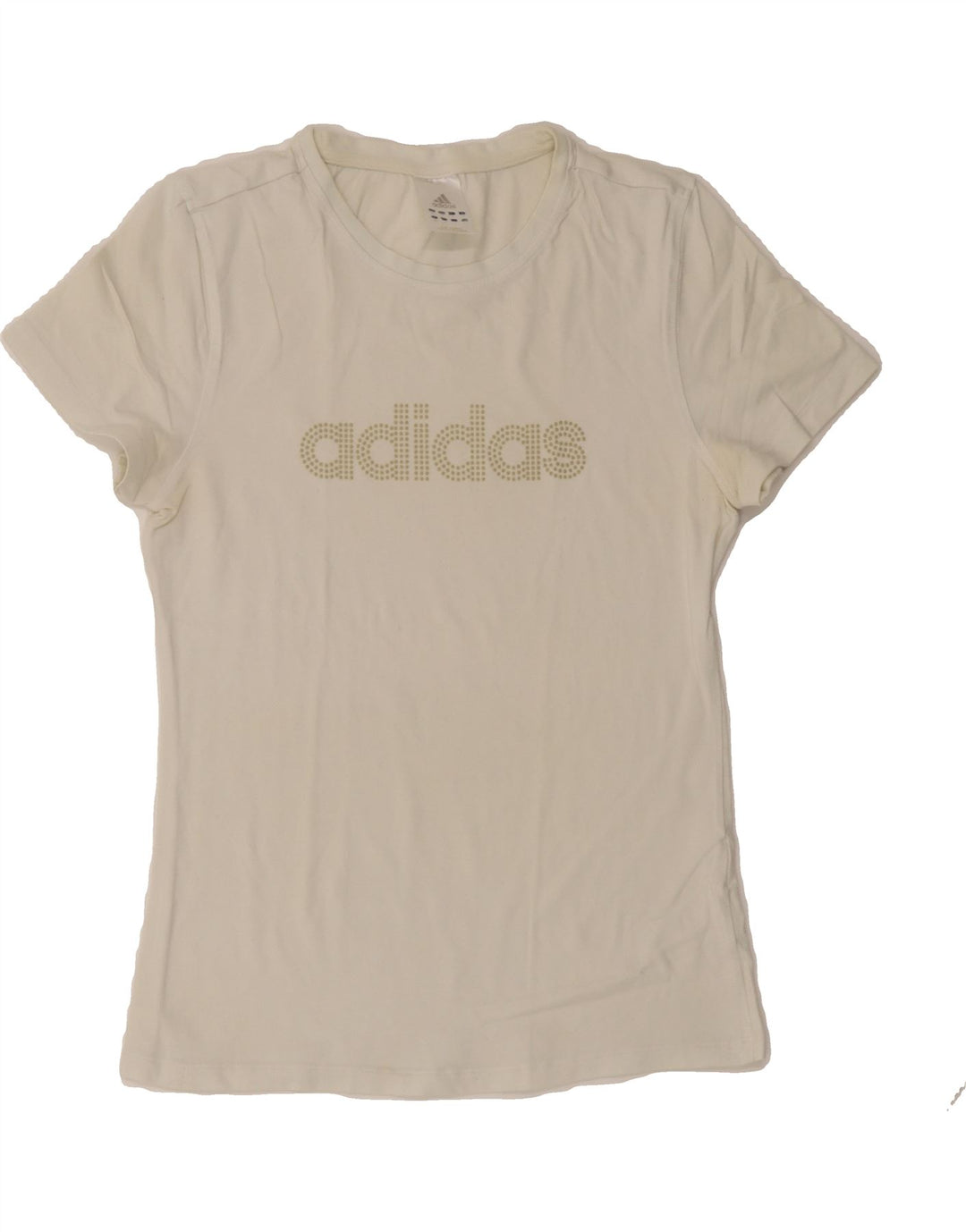 ADIDAS Womens Graphic T-Shirt Top UK 14 Medium Off White Vintage Adidas and Second-Hand Adidas from Messina Hembry 