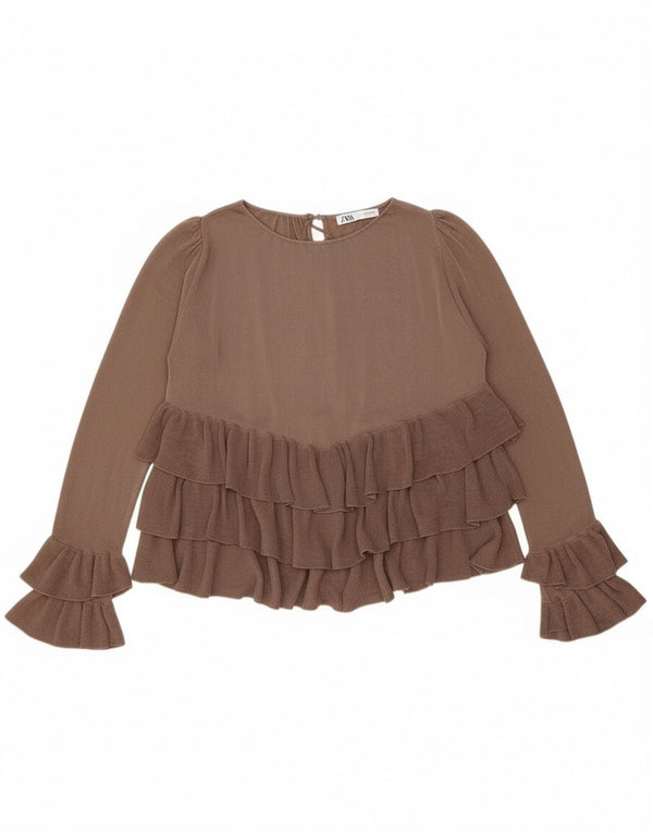 Damska bluzka oversize z długim rękawem Zara Top UK 10 Small Brown Colourblock