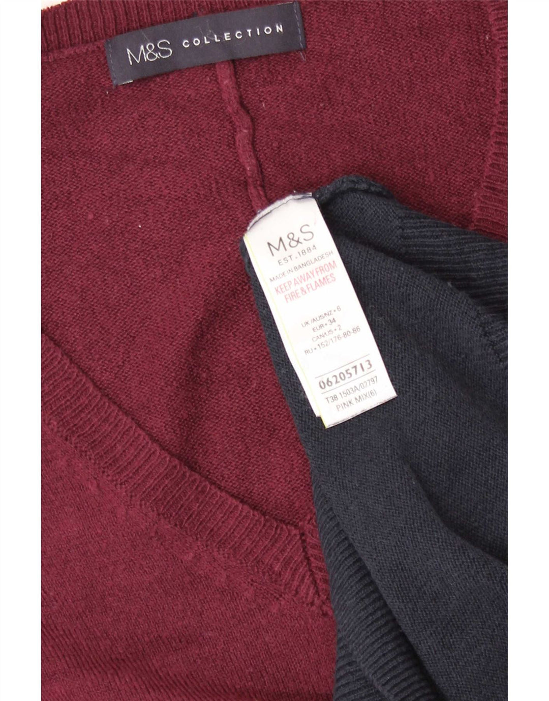 Marks & Spencer Damski sweter z dekoltem w kształcie litery V, UK 6 XS, wielokolorowy