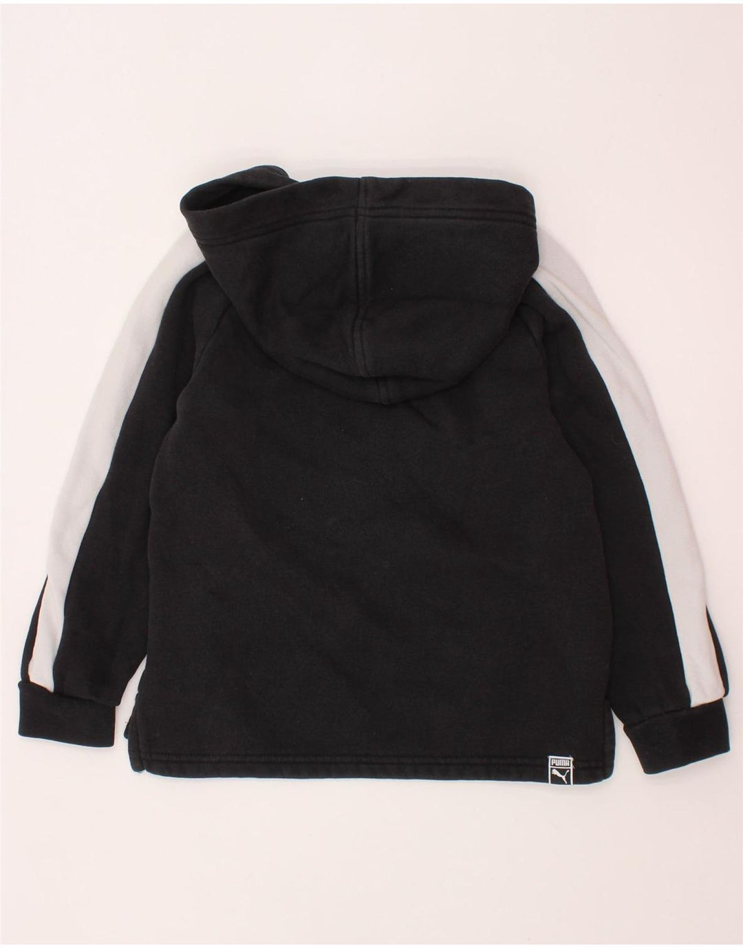 Chłopięcy sweter z kapturem i grafiką PUMA, 5-6 lat, czarna bawełna z blokami kolorów