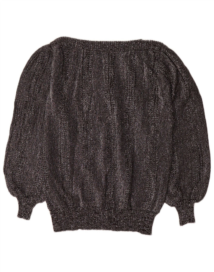 Sweter damski w stylu vintage z dekoltem w łódkę, UK 14, średni srebrny
