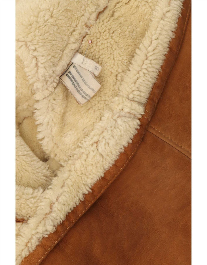 Męska kurtka shearling w stylu vintage US 6, średni brąz