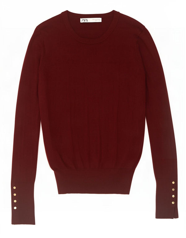 Sweter damski Zara z okrągłym dekoltem UK 10 Small Burgundy
