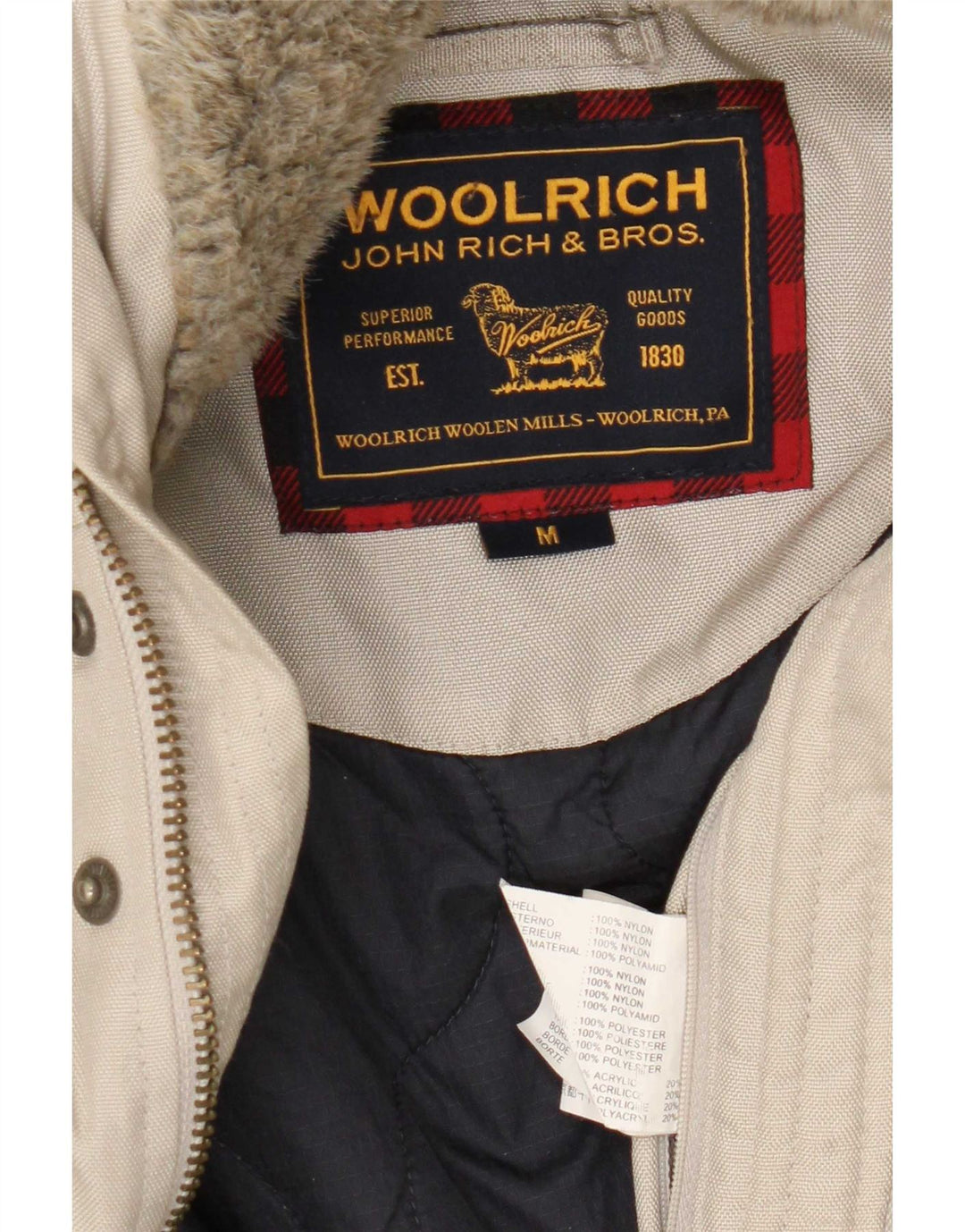 Męska kurtka bomberka z kapturem Woolrich UK 38 Średni beżowy nylon