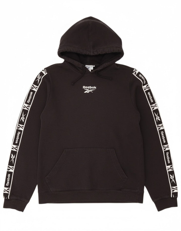 REEBOK Mens Graphic Hoodie Jumper Small Black Cotton