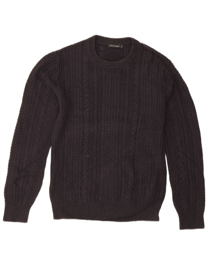 Męski sweter z okrągłym dekoltem French Connection, mały, granatowy, bawełniany