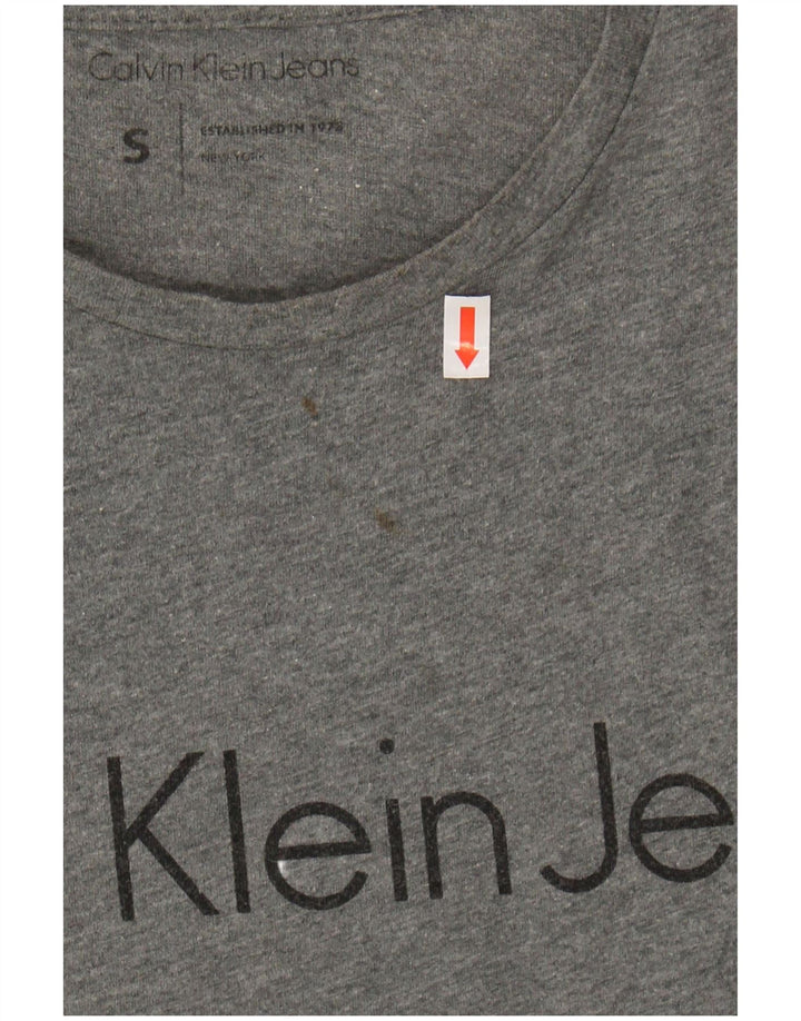 CALVIN KLEIN JEANS Mens Graphic Top Long Sleeve Small Grey Cotton