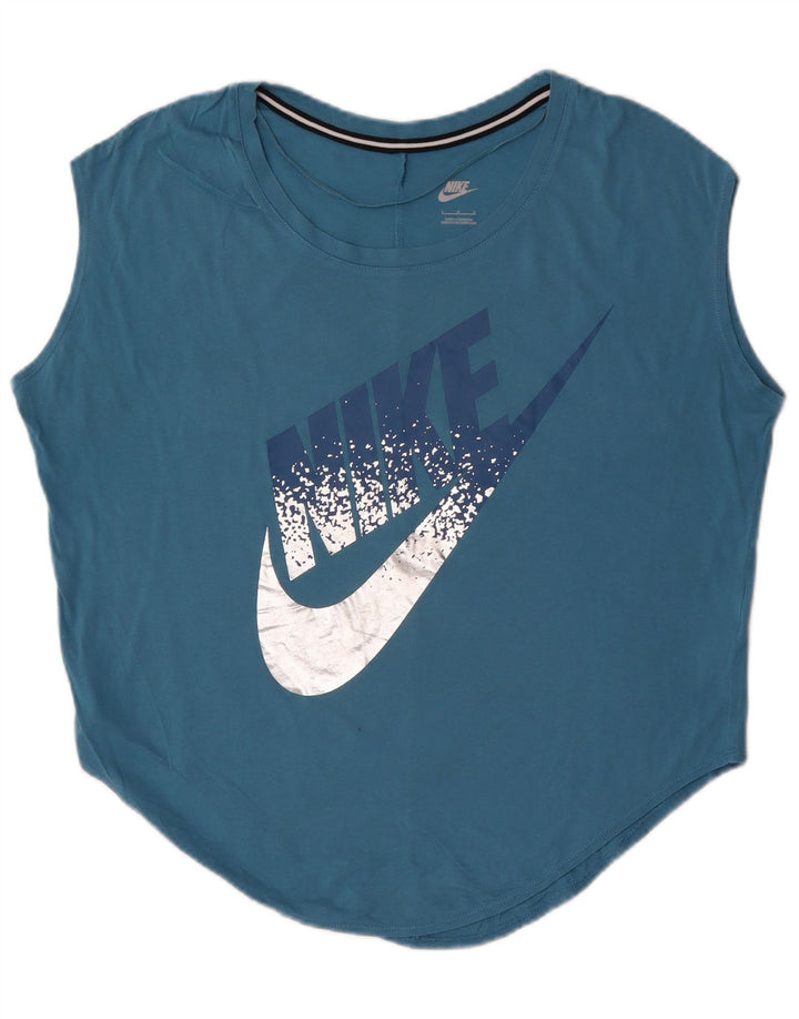Damska koszulka z kamizelką oversize z grafiką Nike, UK 14, duża, niebieska bawełna