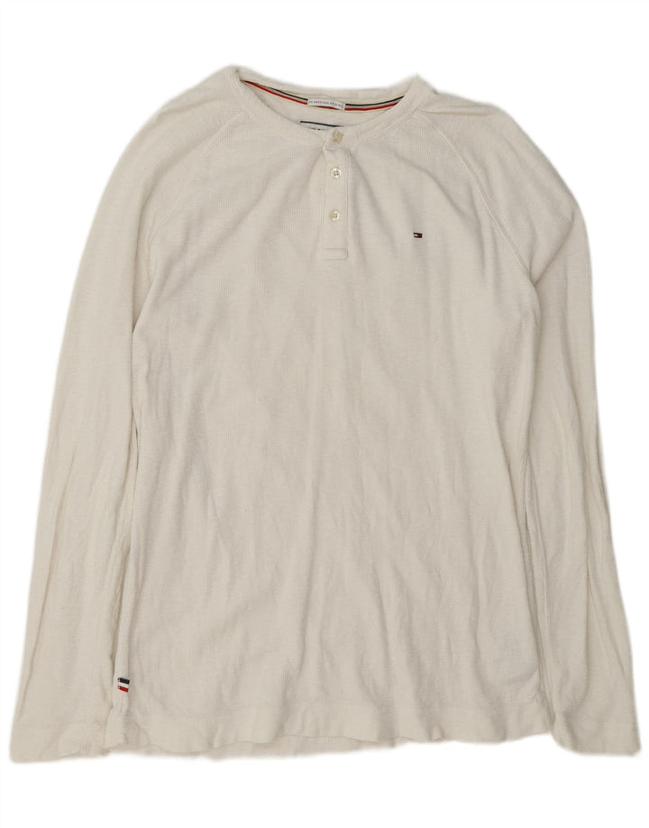 Męski regularny top Tommy Hilfiger z długim rękawem, duży, biały, bawełniany