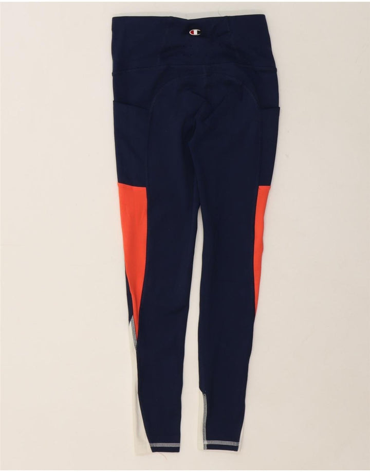 CHAMPION Womens Leggings UK 10 Small  Navy Blue Colourblock