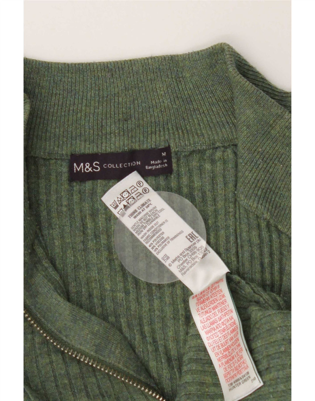 Marks & Spencer Damski sweter z zamkiem błyskawicznym, UK 14, średni zielony poliester
