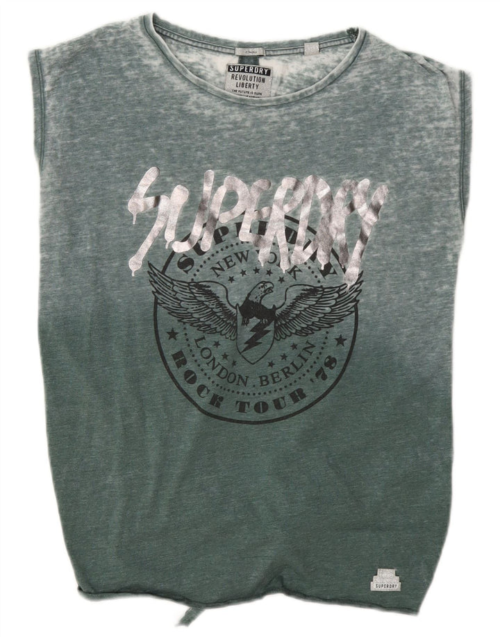 Damska kamizelka oversize Superdry z grafiką, UK 8, mała, zielona bawełna