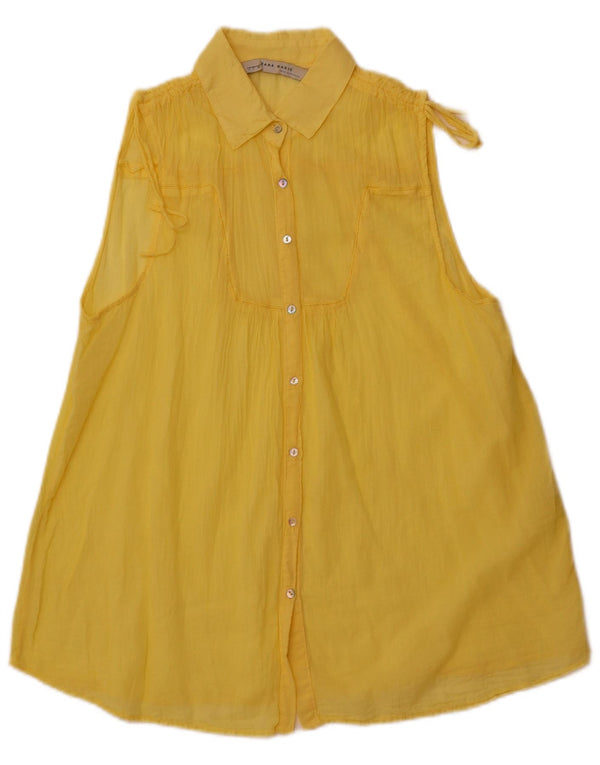 ZARA Womens Sleeveless Shirt Blouse UK 14 Large Yellow Cotton