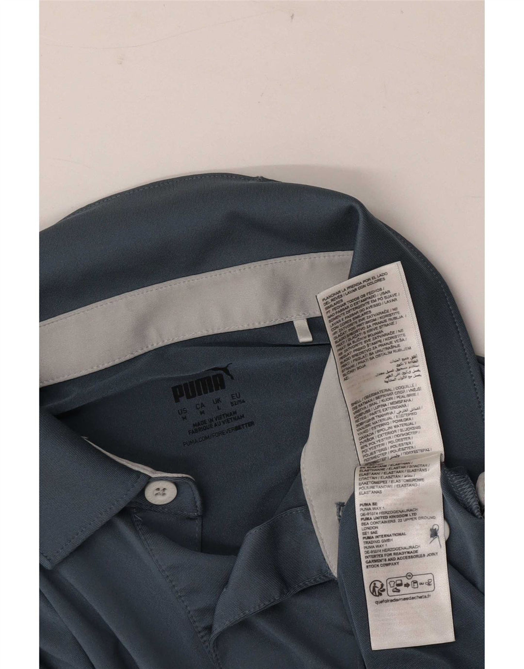 Męska koszulka polo Puma, duża, granatowa, z blokami kolorów, poliestrowa