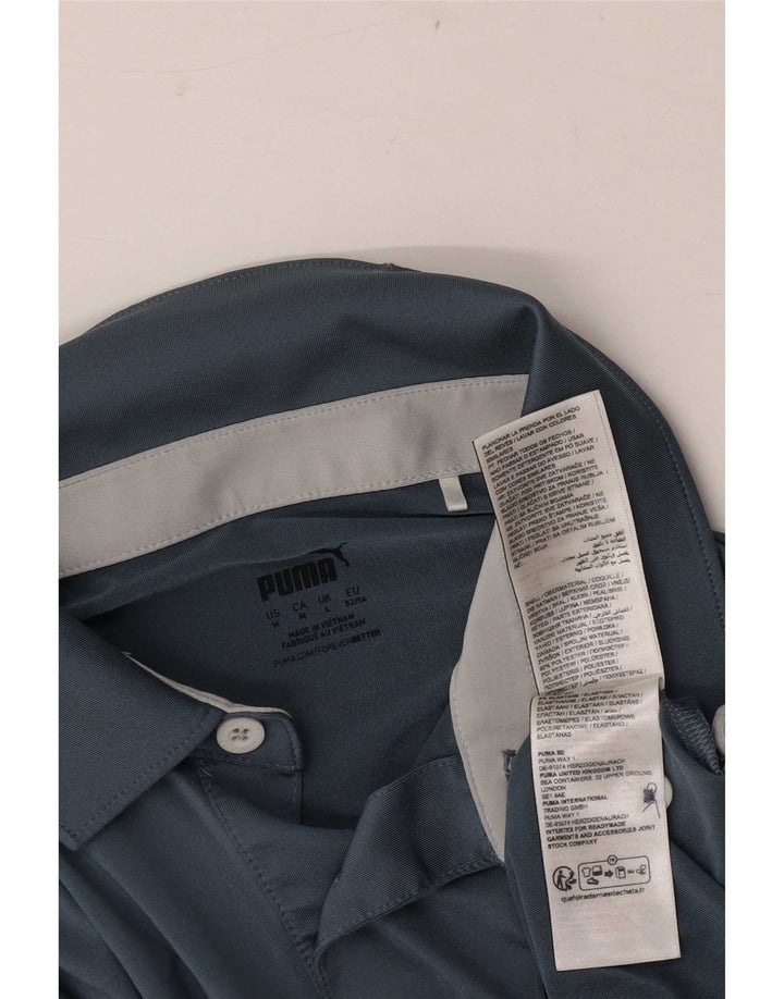Męska koszulka polo Puma, duża, granatowa, z blokami kolorów, poliestrowa