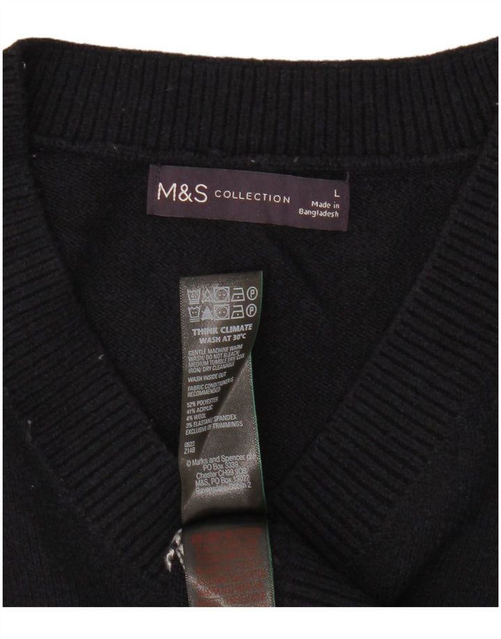 Marks & Spencer Damski sweter z dekoltem w kształcie litery V, UK 16, duże czarne paski