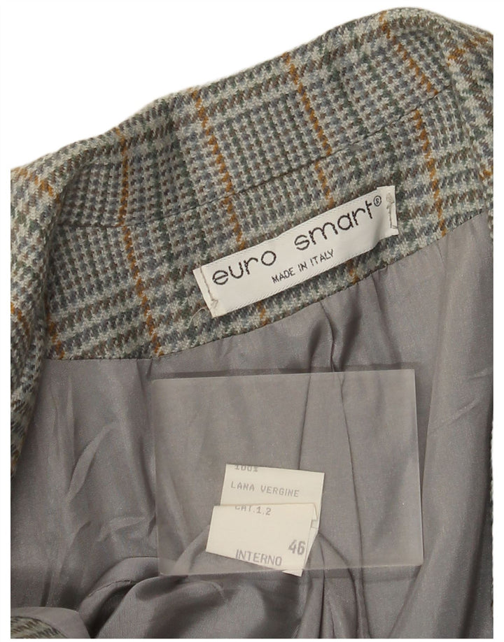 Vintage damska marynarka zapinana na 2 guziki IT 46, duża, szara wełna w pepitkę