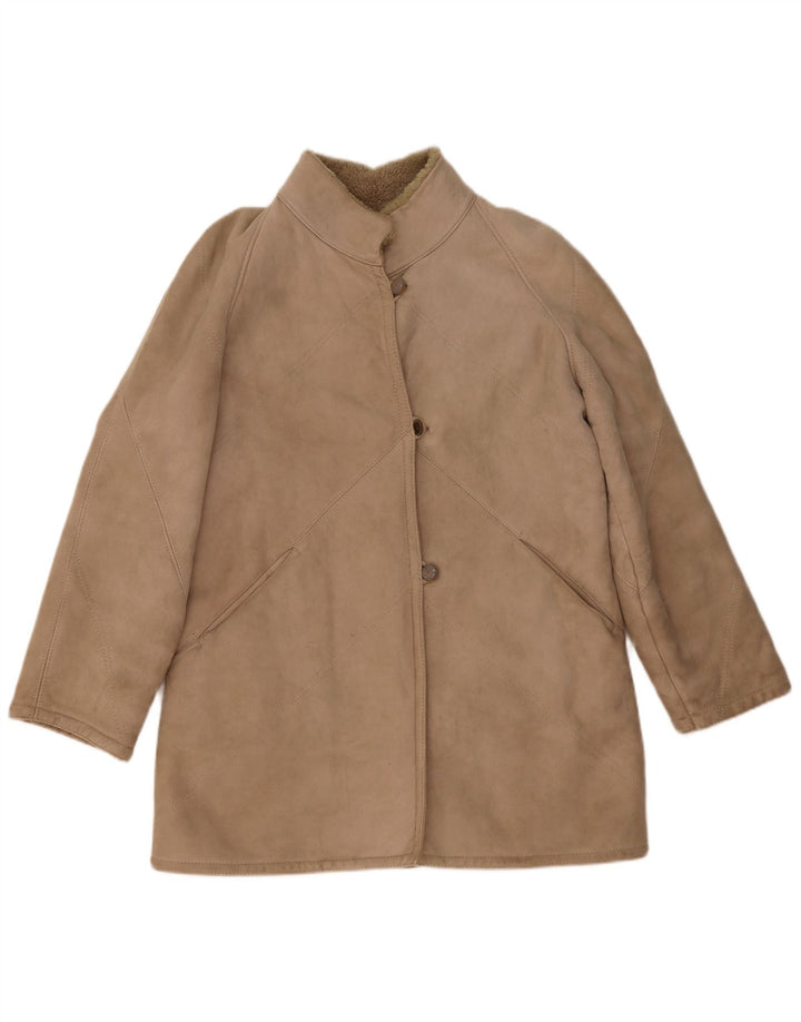 Vintage damska kurtka shearling IT 46 duża beżowa kurtka shearling