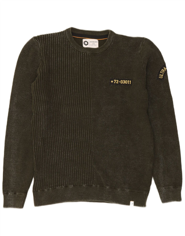 Męski sweter Jack & Jones z okrągłym dekoltem, średnio zielony, bawełniany