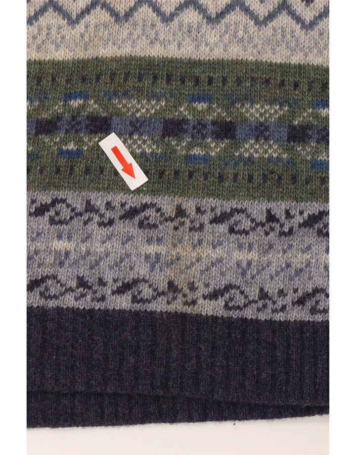 Vintage męski sweter bez rękawów, duży, wielobarwny, wełniany Fair Isle