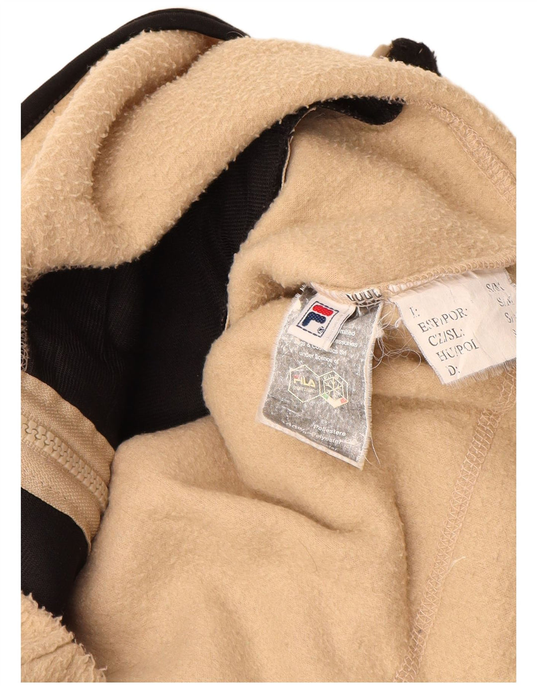 Męska kurtka polarowa Fila Italia UK 36, mały beżowy poliester z blokami kolorów