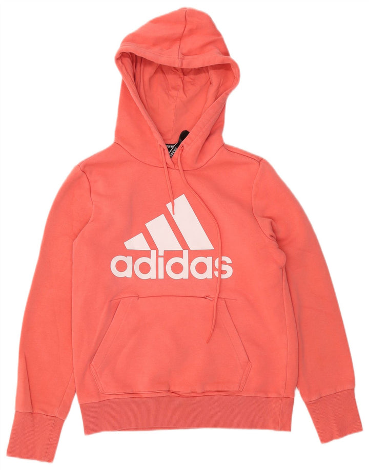 Damska bluza z kapturem ADIDAS z grafiką, UK 8/10, mała, pomarańczowa, bawełniana