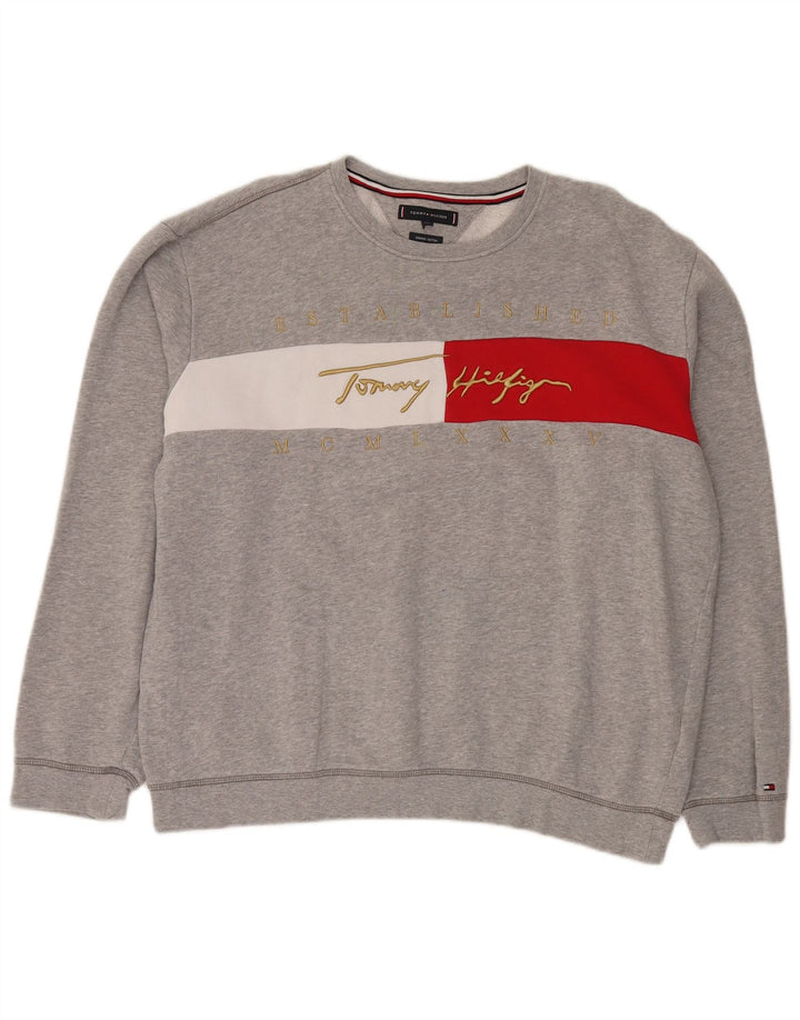 Męska bluza z grafiką Tommy Hilfiger 2XL, szara bawełna z blokami kolorów