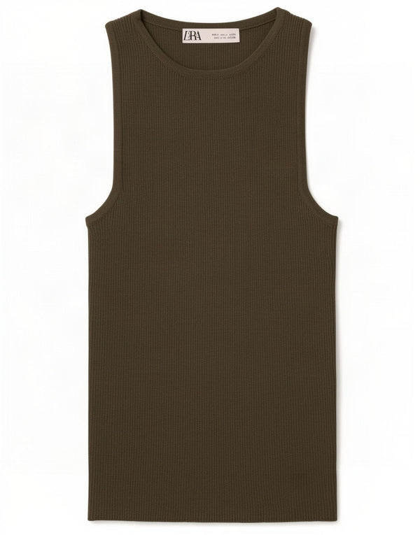 Zara Womens Vest Top UK 8 Small Khaki