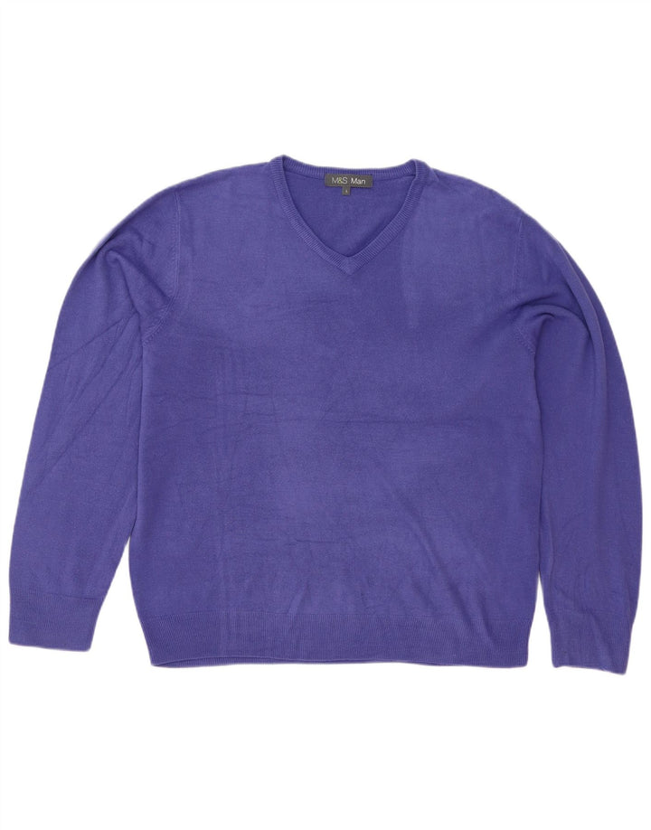Marks & Spencer Męski sweter z dekoltem w kształcie litery V, duży, fioletowy, akrylowy
