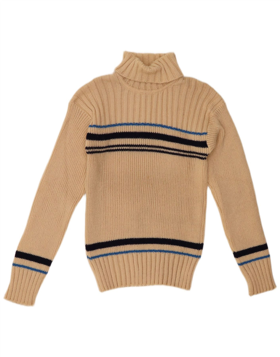 Sweter damski VINTAGE z wywijanym dekoltem UK 12, średni beżowy akryl w paski