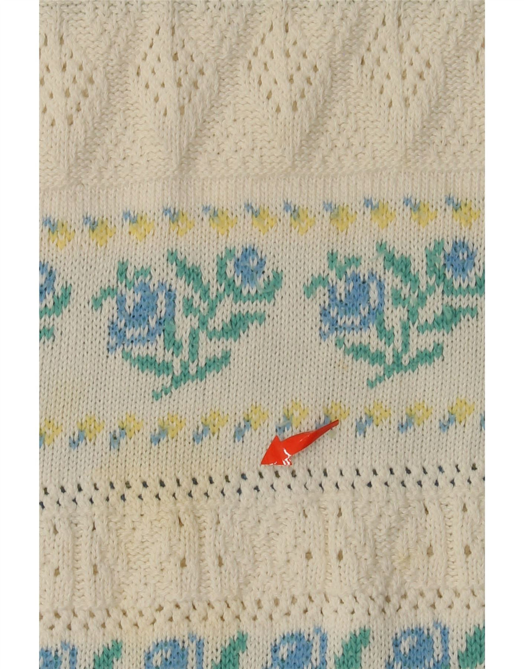 Damski sweter z dekoltem w łódkę w stylu VINTAGE IT 46, duży, biały, kwiatowy, akrylowy