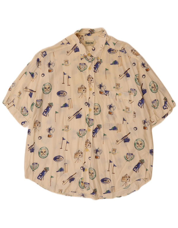 Męska koszula z krótkim rękawem BARONI z grafiką, duża, w kolorze złamanej bieli, wiskoza