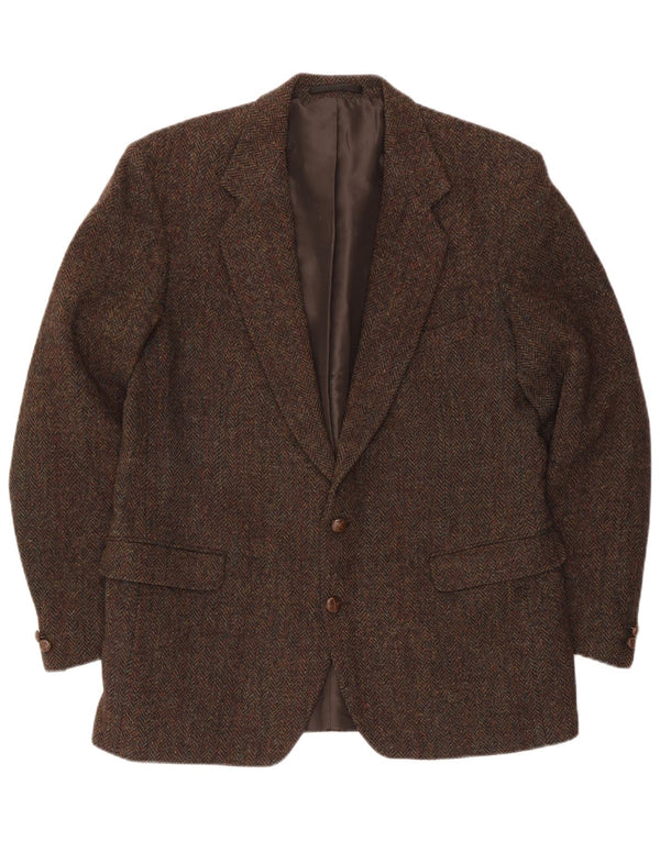 Męska marynarka zapinana na 2 guziki Harris Tweed UK 44 2XL Brązowa wełna w kratkę