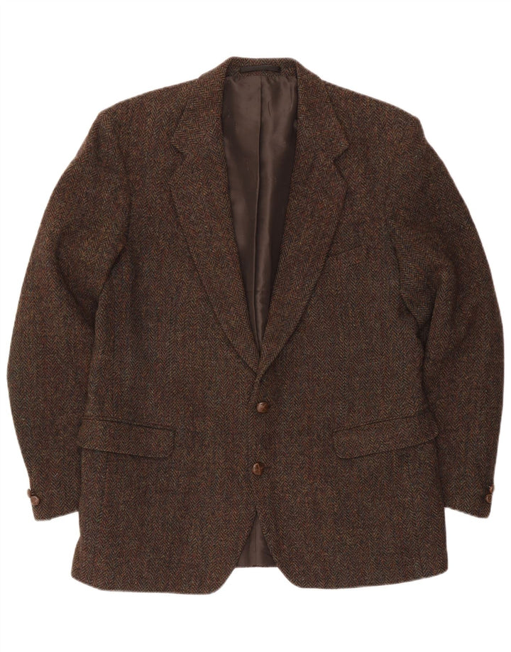 Męska marynarka zapinana na 2 guziki Harris Tweed UK 44 2XL Brązowa wełna w kratkę
