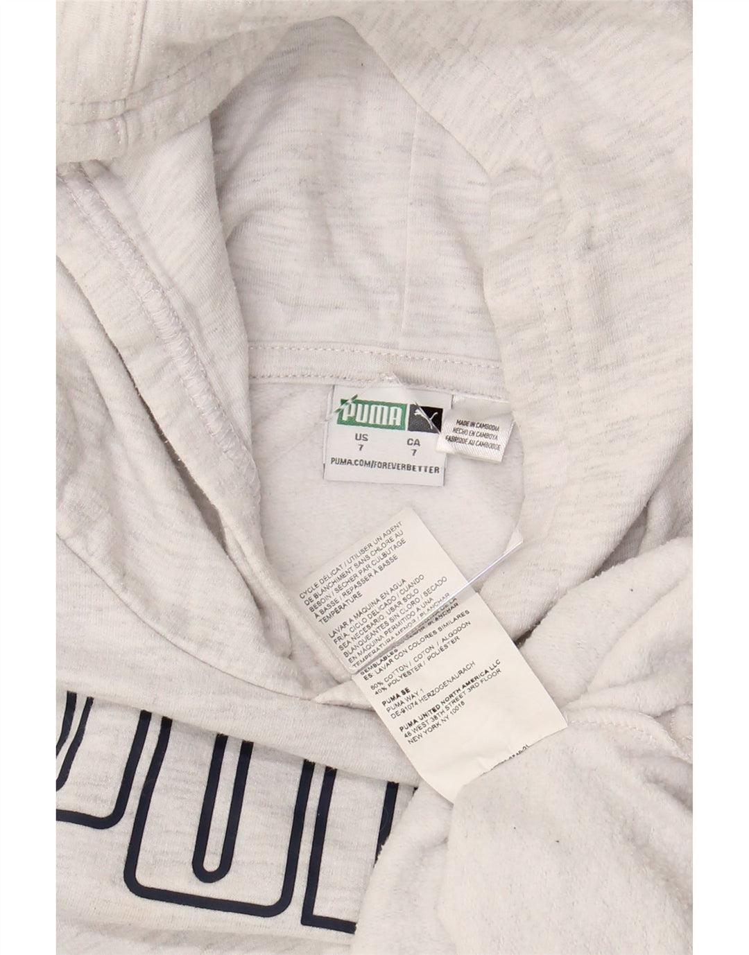 Dziewczęcy sweter z kapturem i grafiką PUMA, 6-7 lat, szara bawełna