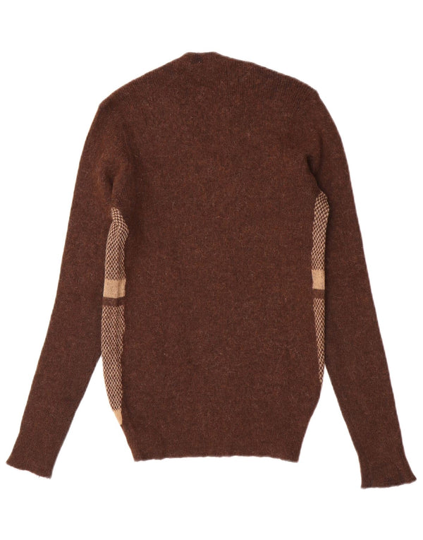 Sweter damski w stylu vintage z dekoltem w kształcie litery V, UK 10, mały brązowy kolor