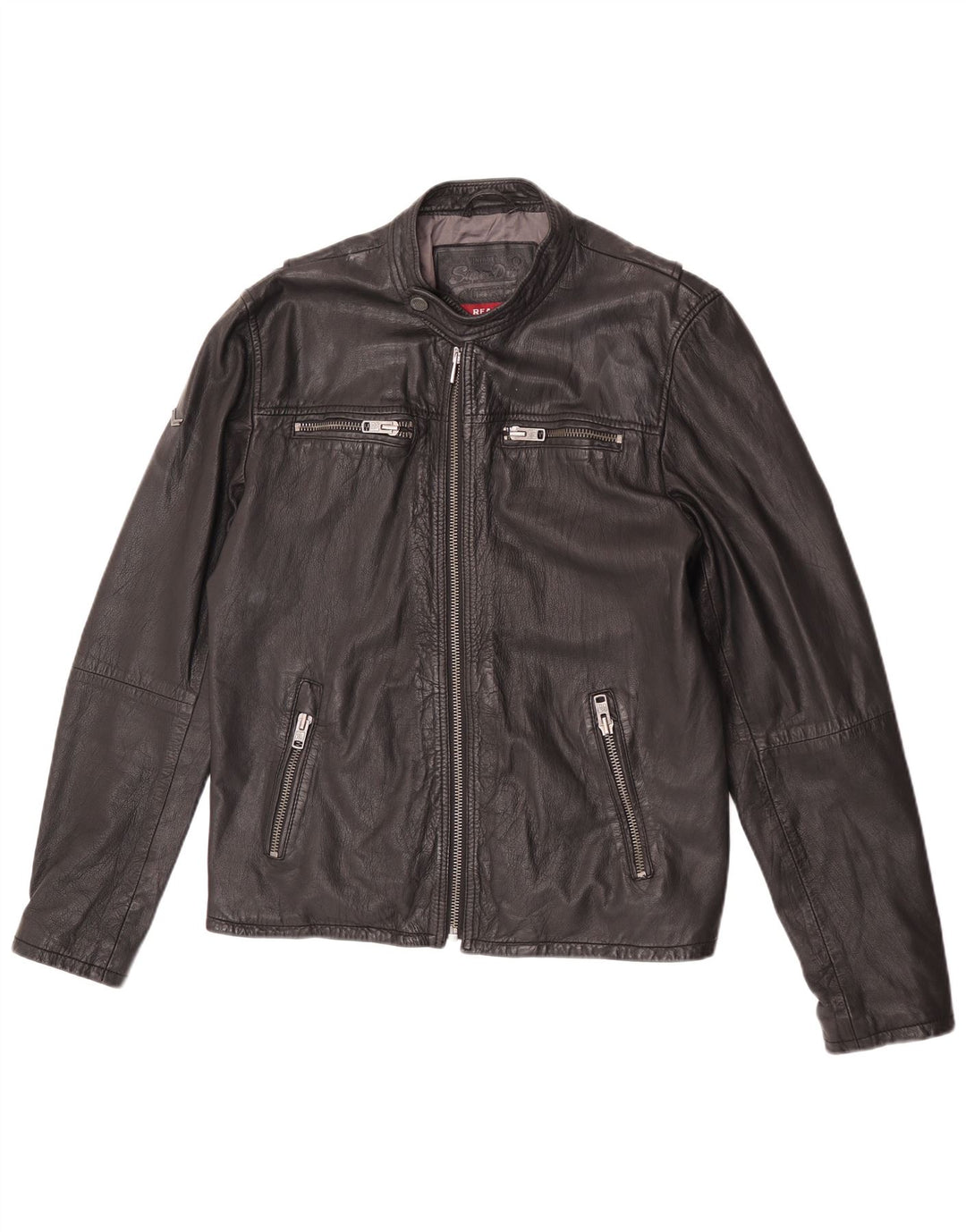 Damska skórzana kurtka wyścigowa Superdry UK 18 XL, czarna skóra