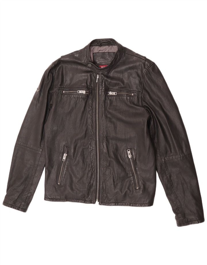 Damska skórzana kurtka wyścigowa Superdry UK 18 XL, czarna skóra
