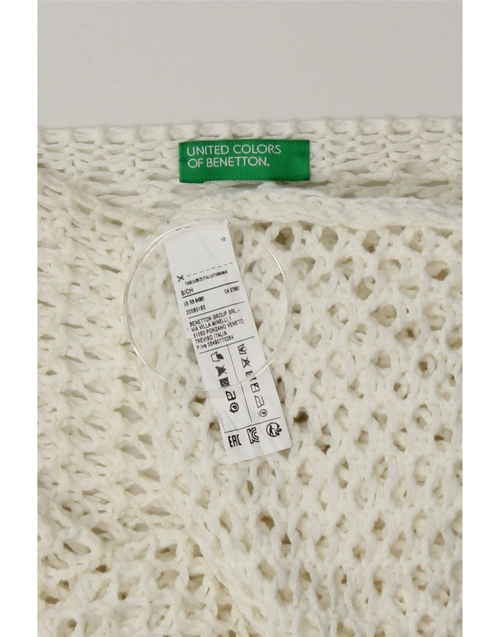 Damski, oversize'owy, szydełkowy top Benetton UK 10, mały, biały, bawełniany