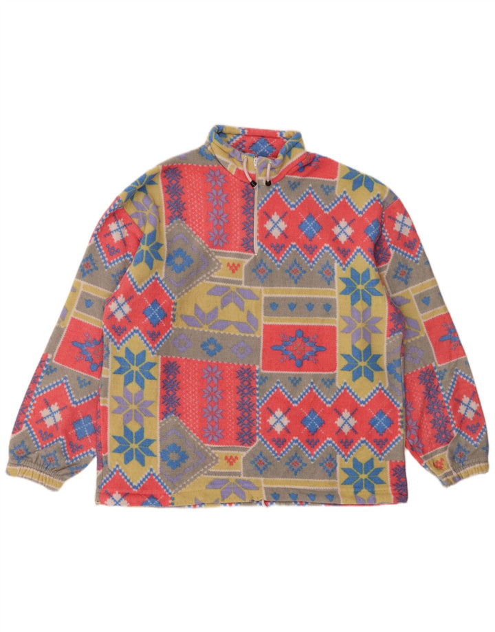 Vintage damski sweter polarowy UK 18 XL, wielokolorowy patchwork w stylu retro