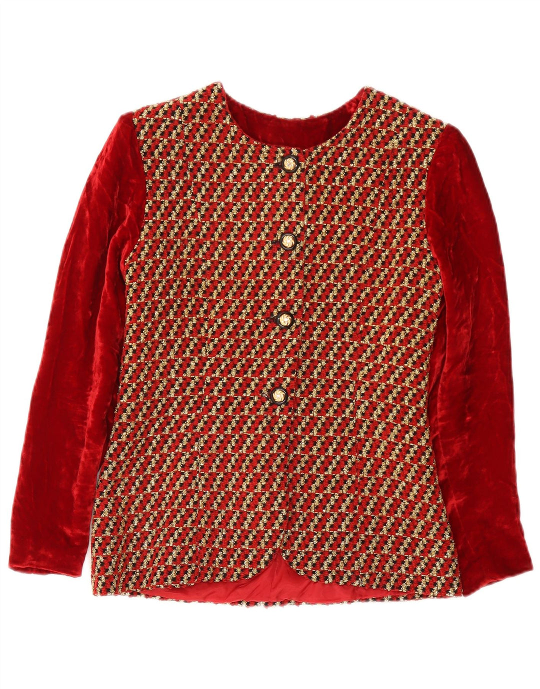 Vintage damska marynarka zapinana na 4 guziki, aksamitna marynarka UK 8 w małe czerwone paski