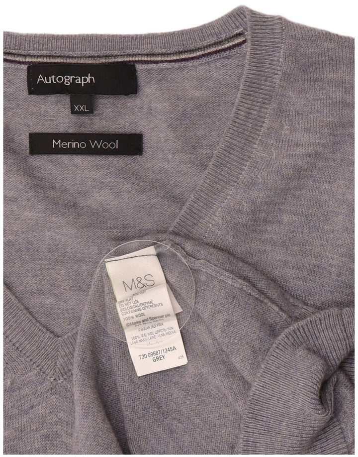 Marks & Spencer Męski sweter z autografem i dekoltem w kształcie litery V, 2XL, szara wełna