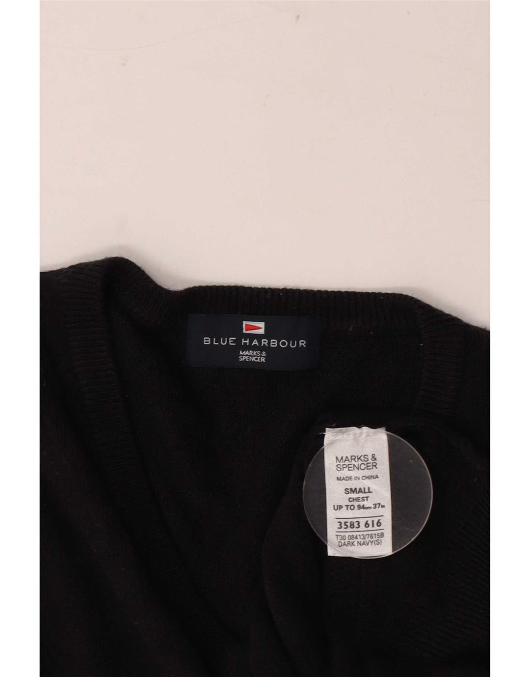 Męski sweter Marks & Spencer Blue Harbor z dekoltem w kształcie litery V, mały, granatowy