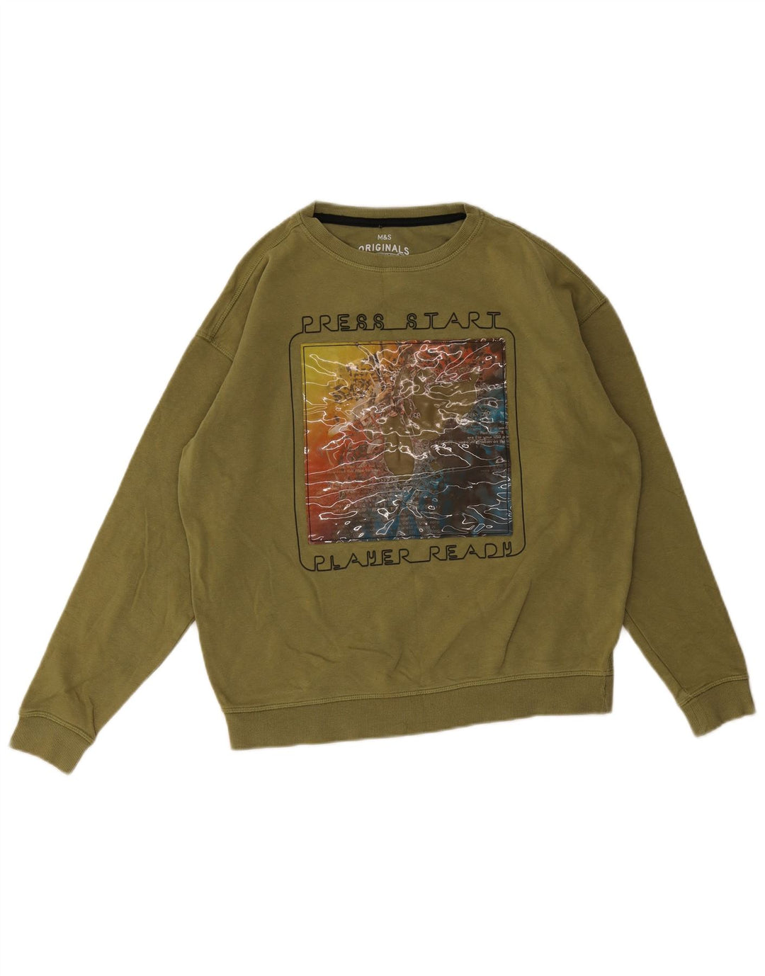 Marks & Spencer Chłopięcy sweter z grafiką, 13-14 lat, bawełna khaki