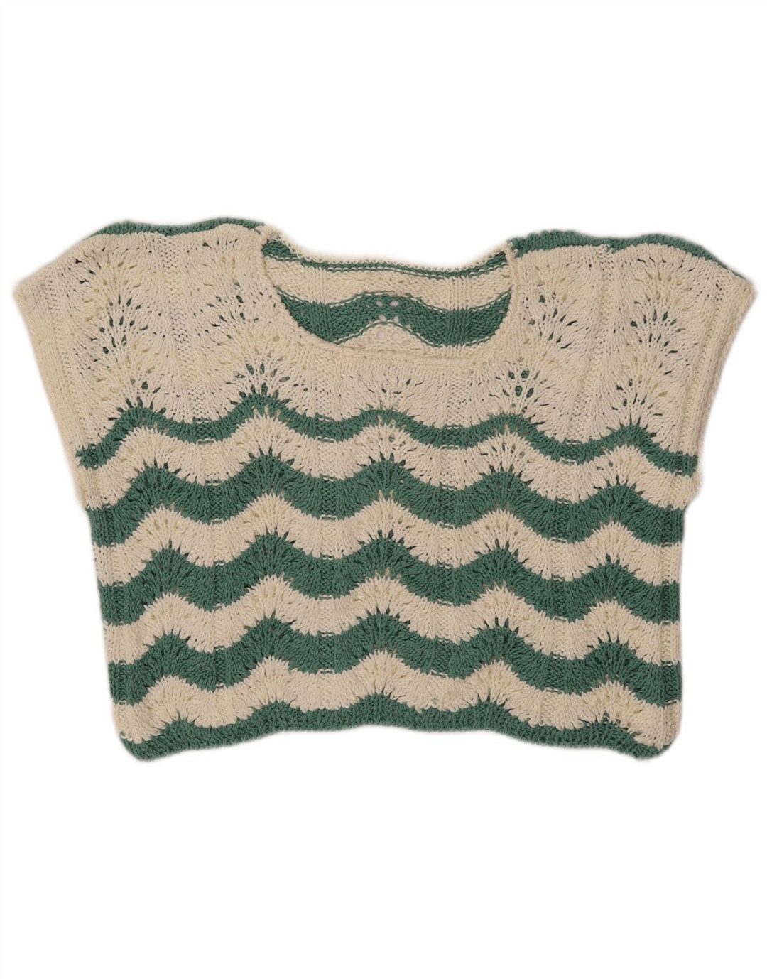 Damski podkoszulek VINTAGE Crochet z kamizelką UK 14, średni zielony Chevron
