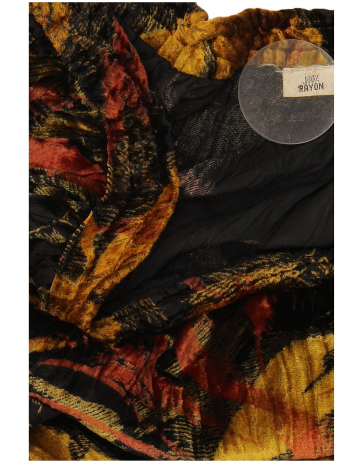 VINTAGE Damska welurowa spódnica o linii A W38 XL Czarna, w kwiaty, sztuczny jedwab