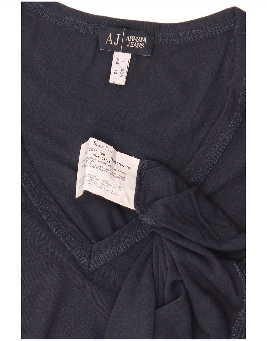 ARMANI JEANS Damski T-shirt Crop Top IT 44 Średni Granatowy Wiskoza