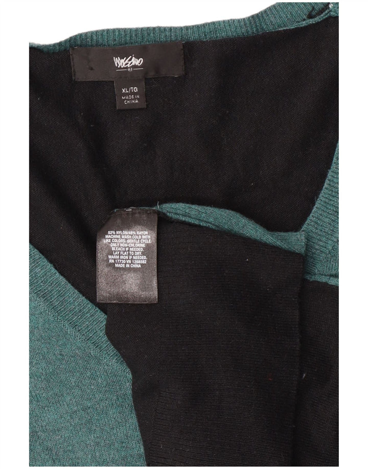 Damski sweter Mossimo z dekoltem w kształcie litery V, UK 18 XL, zielony nylon z blokami kolorów