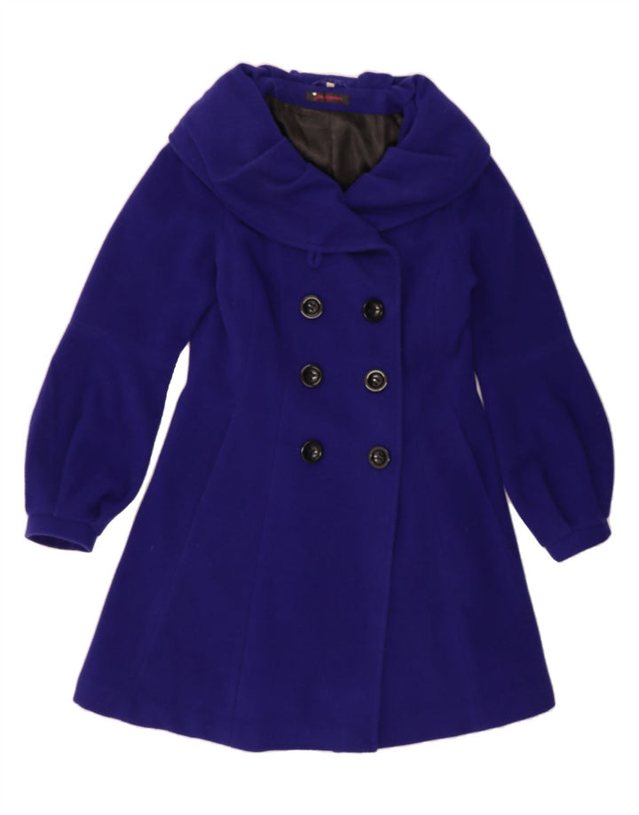 VINTAGE Womens Double Breasted Overcoat UK 12 Medium Blue Wool Vintage Vintage and Second-Hand Vintage from Messina Hembry 